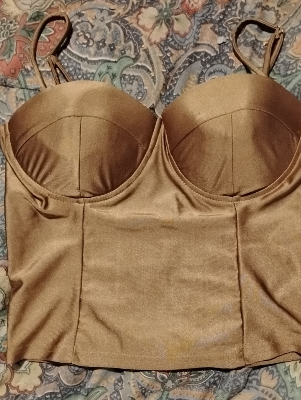 Satin Bustier Crop Top - Bronze